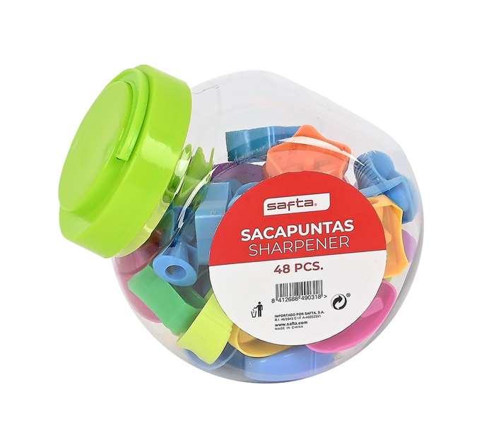 Safta Bote 48 Sacapuntas Surtidos 10x12x10cm Modelos Surtidos