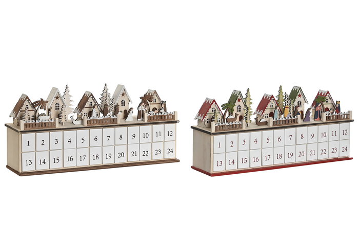 DKD Home Decor Calendario Adviento Navidad Tradicional Rojo Beige 11 x 23 x 45 cm (2 Unidades)