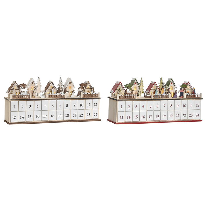 DKD Home Decor Calendario de Adviento LED de Madera 45x11x23 cm, Surtido de 2 unidades