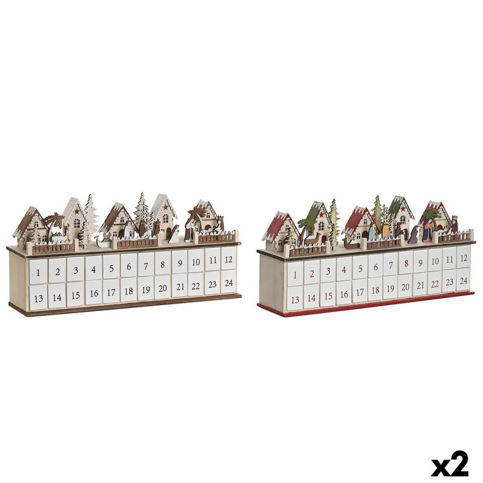DKD Home Decor Calendario de Adviento LED de Madera 45x11x23 cm, Surtido de 2 unidades