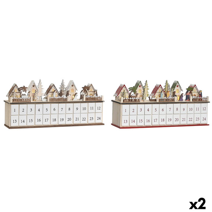 DKD Home Decor Calendario de Adviento LED de Madera 45x11x23 cm, Surtido de 2 unidades