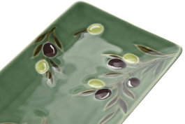 DKD Home Decor Bandeja de Gres Olivo Relieve Verde Oscuro 32x14x1,5 cm