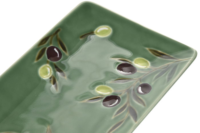 DKD Home Decor Bandeja de Gres Olivo Relieve Verde Oscuro 32x14x1,5 cm DKD Home Decor Bandeja de Gres Olivo Relieve Verde Oscuro 32x14x1,5 cm