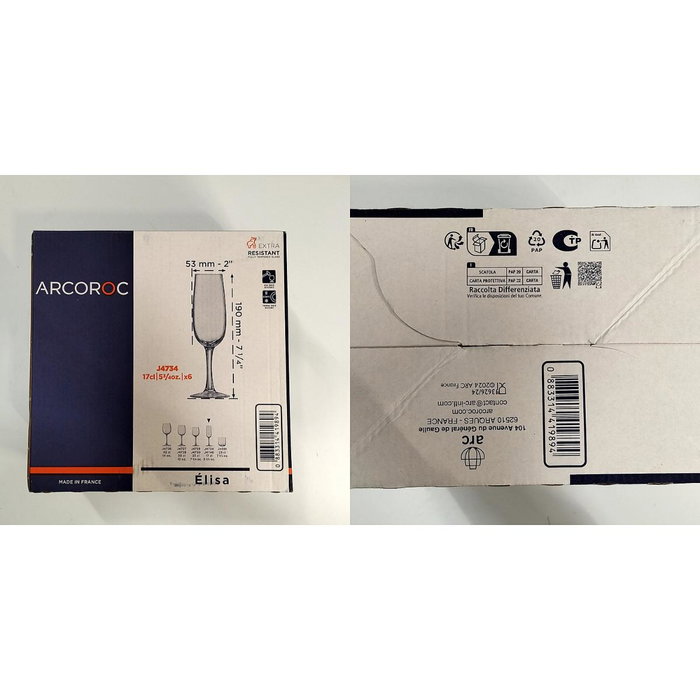 Arcoroc Pack de 6 Copas Flauta Elisa de Vidrio Templado 17cl
