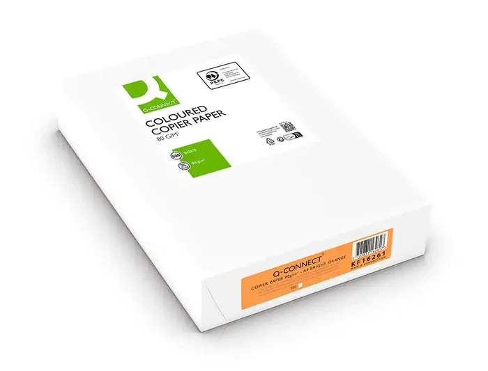 Q-connect Papel Naranja Intenso DIN A4 80gr para Impresora Ink-jet/Láser/Fotocopiadora, Paquete de 500 hojas
