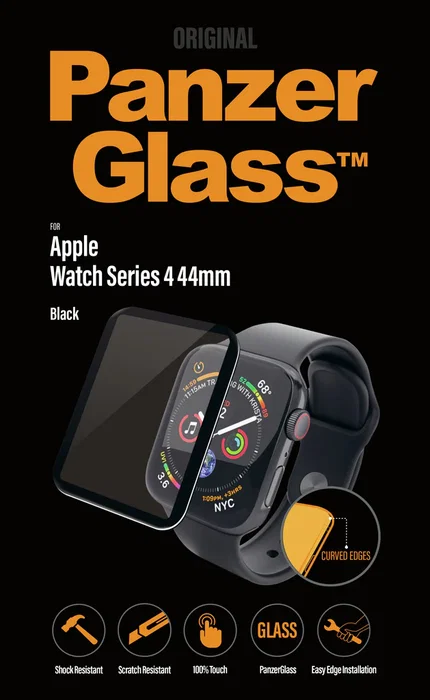 PanzerGlass Protector de Pantalla para Apple Watch Series 4 - Negro - Cristal Templado - Compatible con Reloj Inteligente - 1 Unidad
