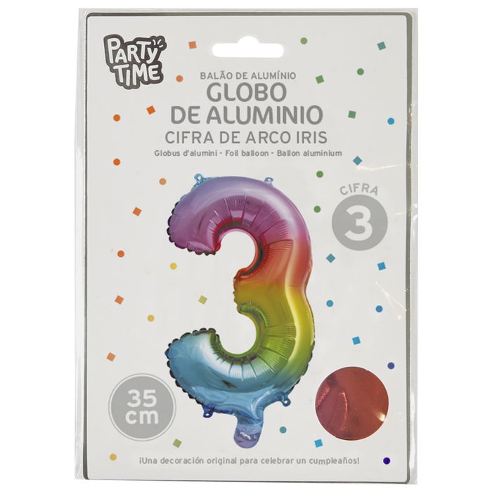 Party Time Globo Cifra 3 Arco Iris 35 cm para Cumpleaños