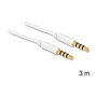 DeLOCK Cable Audio 3.5 mm 4 Pines Macho a Macho 3 m Blanco 1 Pieza - Conector Chapado en Oro
