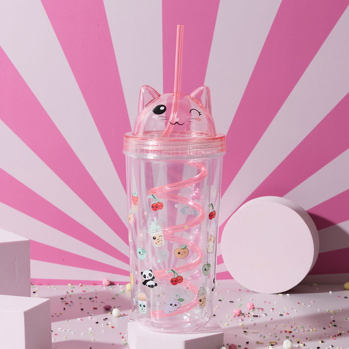 The Concept Factory Mug con Pajita Gato 400 Ml Colección Kawaii