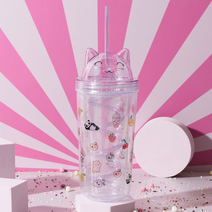 The Concept Factory Mug con Pajita Gato 400 Ml Colección Kawaii
