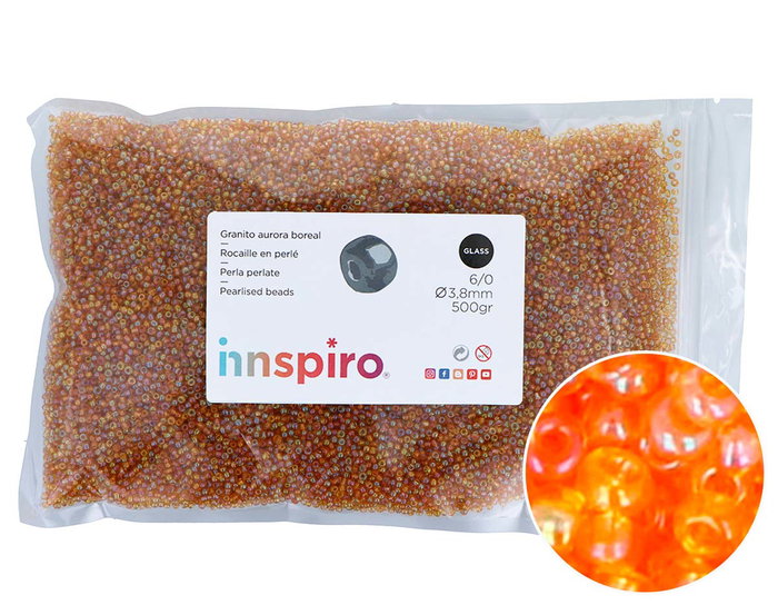 Innspiro Rocalla de vidrio redonda aurora boreale metálico 3,8mm 500g Innspiro Rocalla de vidrio redonda aurora boreale metálico 3,8mm 500g