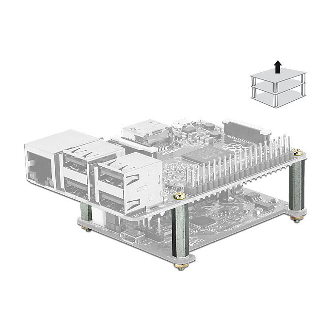 DeLOCK 18211 Montaje y Accesorios de Metal Plata para Raspberry Pi, Kit de Montaje
