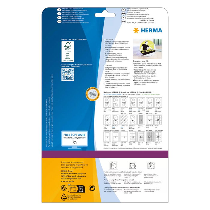 HERMA Etiquetas para CD Maxi A4 Blanco 20 Piezas