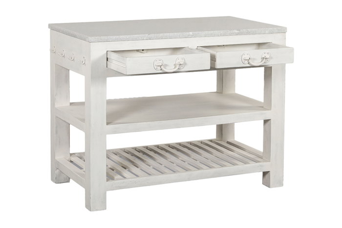 DKD Home Decor Isla Cocina India 1c24 Cottage Madera Marmol Blanco 119 x 70 x 93 cm