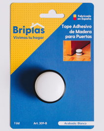 BRIPLAS Tope de Puerta Adhesivo Madera Cilindro Blanco