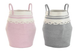 DKD Home Decor Cesta Basicos 30x45x30cm Rosa Gris (4 Unidades)