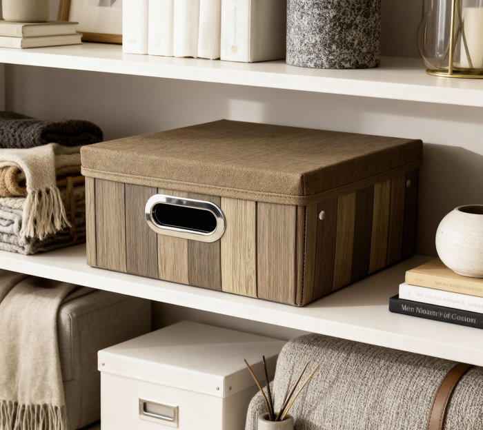 Inde Caja de Cartón Multiusos con Tapa, 27 x 27 x 4 cm, Color Té con TNT (18 Unidades)