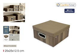 Inde Caja de Cartón Multiusos con Tapa, 27 x 27 x 4 cm, Color Té con TNT (18 Unidades)