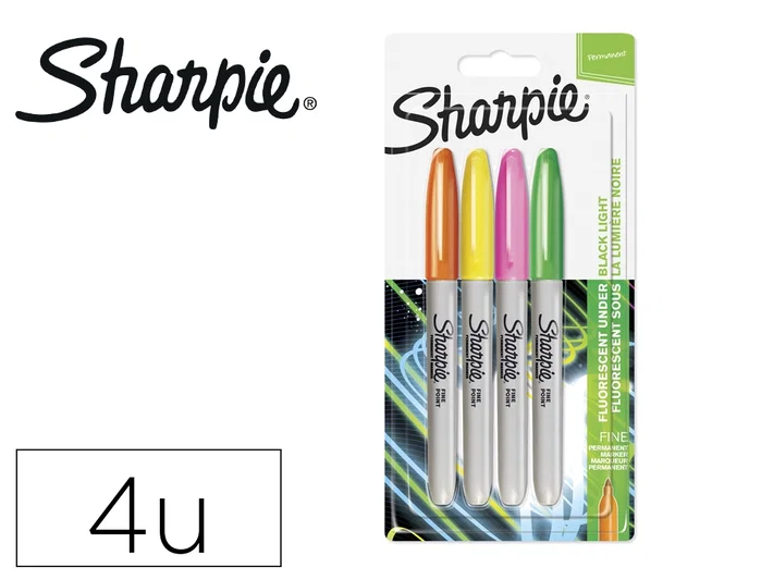 SHARPIE Rotuladores Permanentes Neon Punta Fina, Pack de 4 Colores Surtidos SHARPIE Rotuladores Permanentes Neon Punta Fina, Pack de 4 Colores Surtidos
