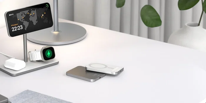 LINQ LQWP052 Batería Externa 5000 mAh Power Bank Magnética e Inalámbrica, Compatible MagSafe, Carga USB-C PD 20W, Plata Aluminio y Plástico