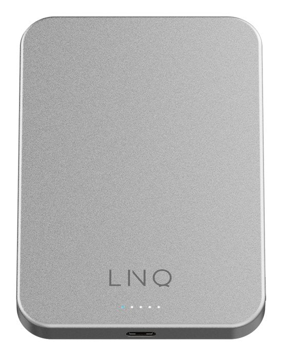 LINQ LQWP052 Batería Externa 5000 mAh Power Bank Magnética e Inalámbrica, Compatible MagSafe, Carga USB-C PD 20W, Plata Aluminio y Plástico