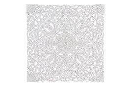 Giner y Colomer Cabecero Entallado a Mano Blanco Envejecido, Panel Decorativo de MDF 120x120x4 cm