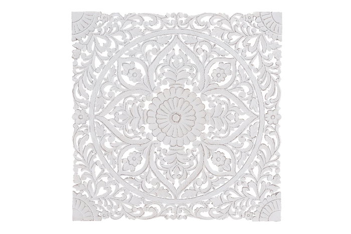 Giner y Colomer Cabecero Entallado a Mano Blanco Envejecido, Panel Decorativo de MDF 120x120x4 cm Giner y Colomer Cabecero Entallado a Mano Blanco Envejecido, Panel Decorativo de MDF 120x120x4 cm