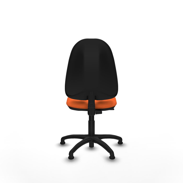 Silla de oficina Algarra con mecanismo Contacto permanente básico tapizada con Tela color Naranja. Equipada con Base poliamida negra, Sin brazosy Topes