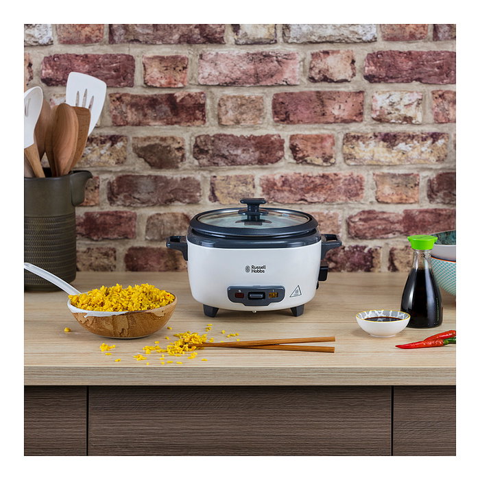 Russell Hobbs 27030-56 Reiskocher Midi, Arrocera, 1.4 L, Negro y Blanco, Capacidad 1.4 Litros, Tapa de Vidrio, Función Mantener Caliente, 300 W