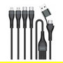 4smarts Cable de Carga 4en1 1.2m USB-C/A, Micro USB, Lightning, Nylon Negro - 541023