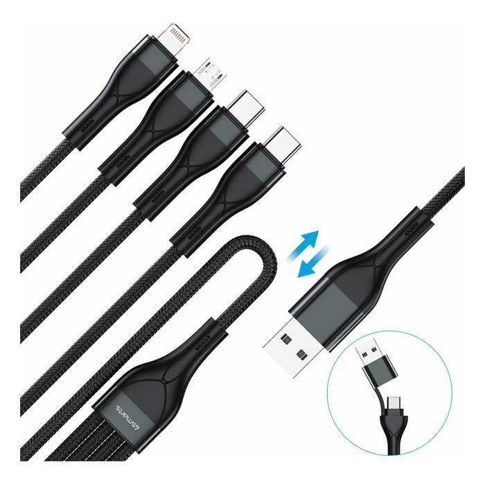4smarts Cable de Carga 4en1 1.2m USB-C/A, Micro USB, Lightning, Nylon Negro - 541023
