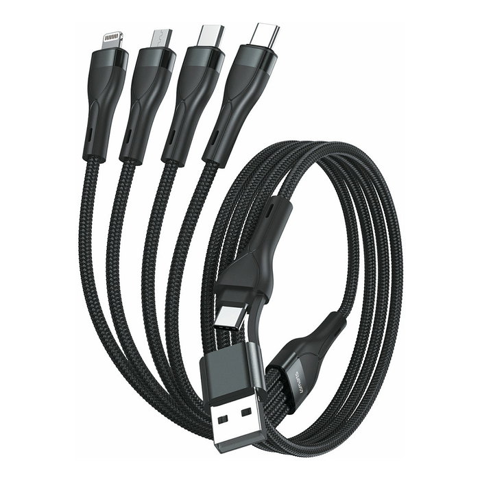 4smarts Cable de Carga 4en1 1.2m USB-C/A, Micro USB, Lightning, Nylon Negro - 541023