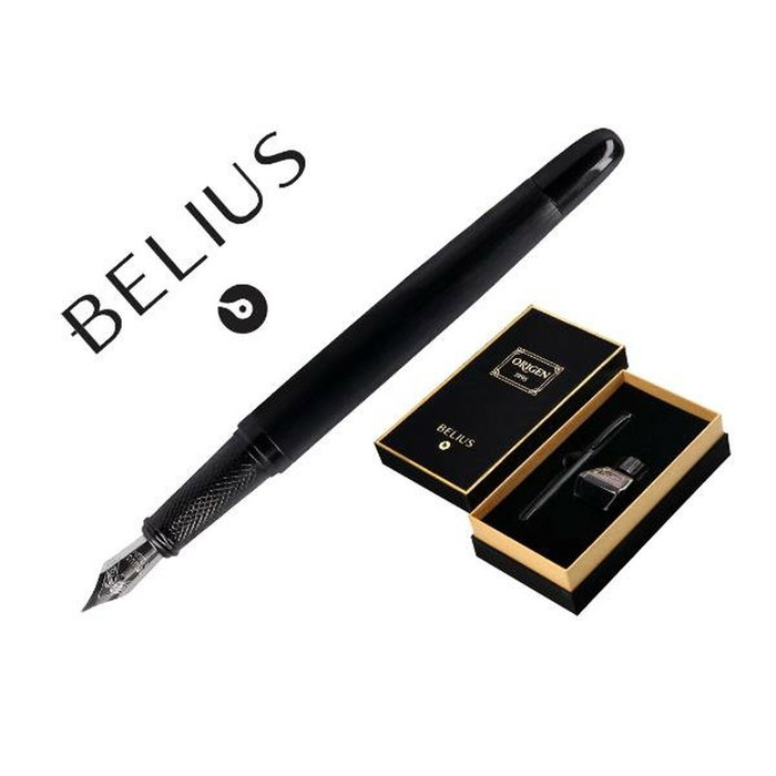 Belius Pluma y Frasco de Tinta Origen 1995 Negro con Aluminio Cepillado Belius Pluma y Frasco de Tinta Origen 1995 Negro con Aluminio Cepillado