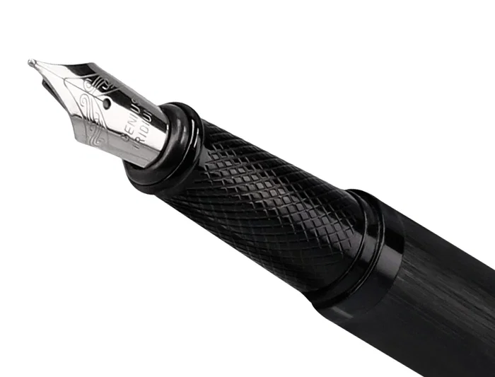 Belius Origen 1995 Pluma Estilográfica y Tinta Negra, Aluminio Cepillado Negro, Sistema Embolo, Grosor M, Caja Regalo