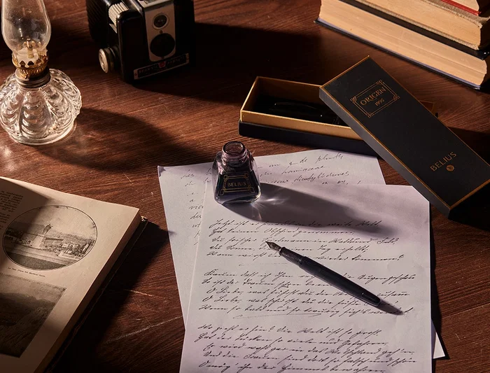 Belius Origen 1995 Pluma Estilográfica y Tinta Negra, Aluminio Cepillado Negro, Sistema Embolo, Grosor M, Caja Regalo