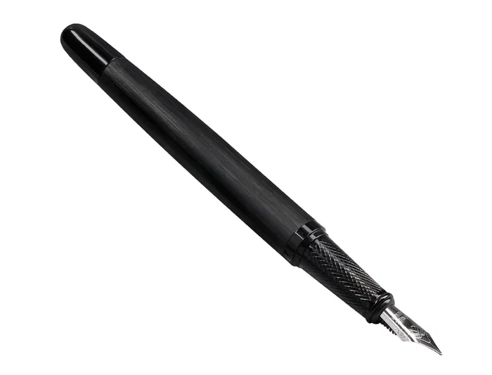 Belius Origen 1995 Pluma Estilográfica y Tinta Negra, Aluminio Cepillado Negro, Sistema Embolo, Grosor M, Caja Regalo