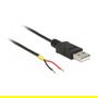 DeLOCK 85664 Cable USB 2.0 Tipo-A a 2x terminales abiertos, 1,5 m, Negro
