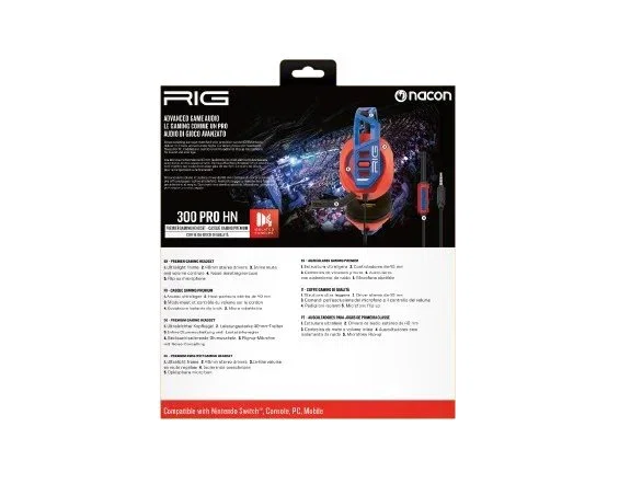 NACON RIG 300 Pro HN Auriculares para Juego Diadema Alámbrico con Micrófono Boom, Color Azul y Rojo