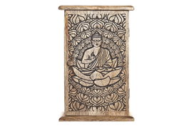 DKD Home Decor Guardallaves Mango Buda Tallado Marrón