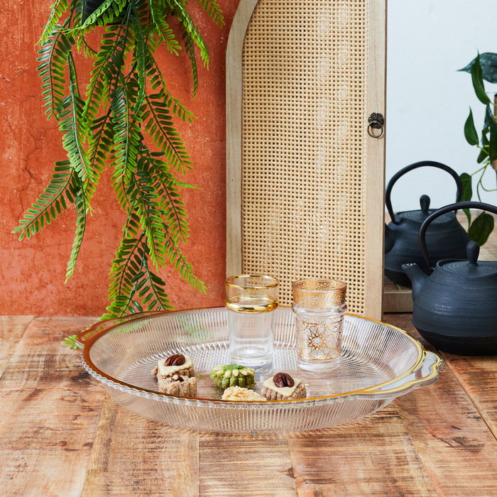 Home Deco Factory Bandeja Plástico PET Diámetro 38,5 cm Colección Mirage con Ribete Dorado Home Deco Factory Bandeja Plástico PET Diámetro 38,5 cm Colección Mirage con Ribete Dorado