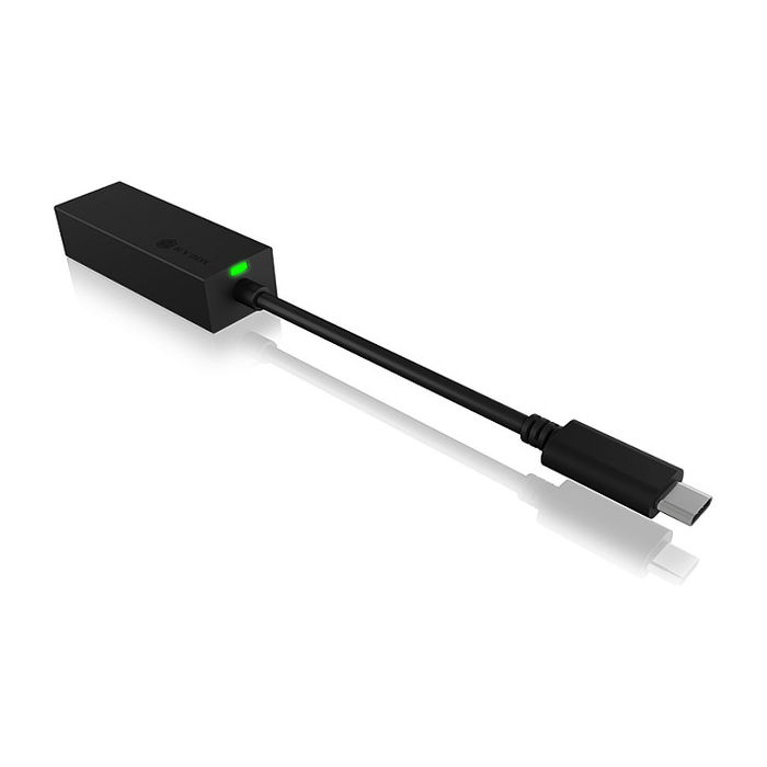 ICY BOX IB-LAN100-C3 Adaptador USB-C a Gigabit LAN Ethernet para Laptop Ordenador PC, 1 Gbit/s, Plug and Play, Negro