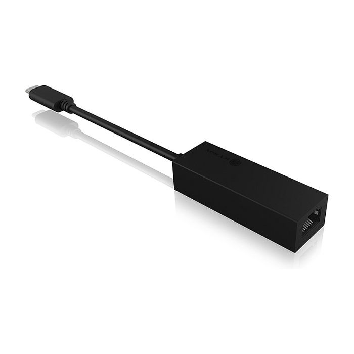 ICY BOX IB-LAN100-C3 Adaptador USB-C a Gigabit LAN Ethernet para Laptop Ordenador PC, 1 Gbit/s, Plug and Play, Negro