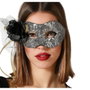 Atosa Antifaz Carnaval Mujer Adulto Plateado Veneciado con Brillos y Flor Decorativa