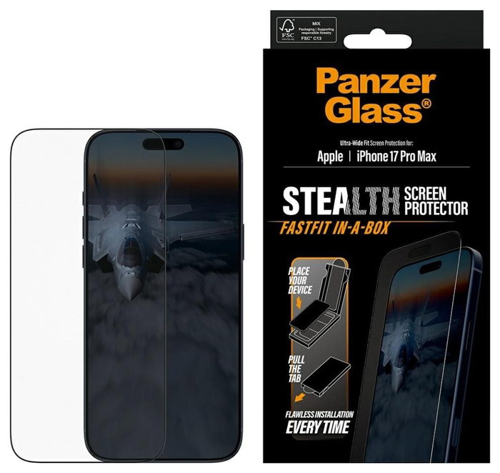 PanzerGlass Stealth Screen Protector con marco negro para iPhone 17 Pro Max