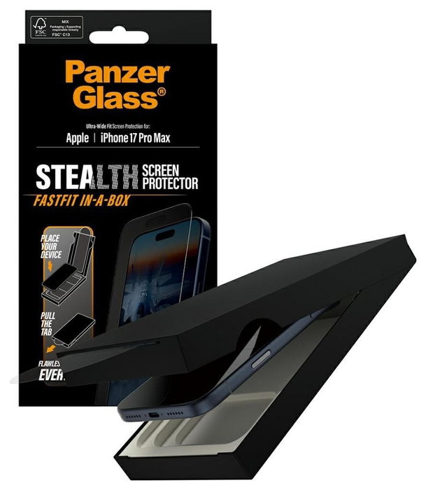 PanzerGlass Stealth Screen Protector con marco negro para iPhone 17 Pro Max