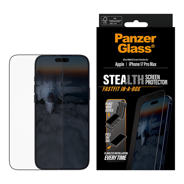 PanzerGlass Stealth Screen Protector con marco negro para iPhone 17 Pro Max