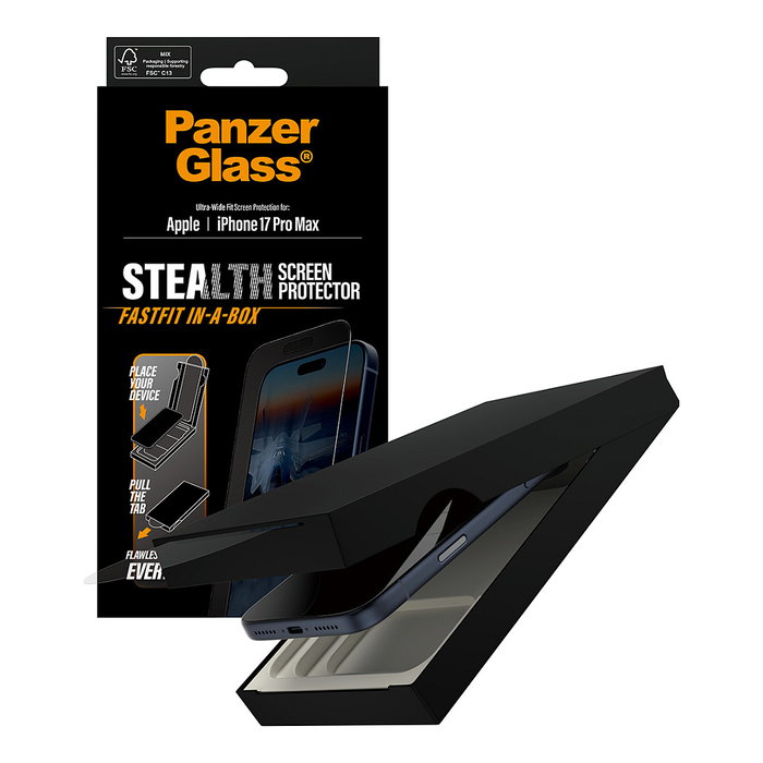 PanzerGlass Stealth Screen Protector con marco negro para iPhone 17 Pro Max