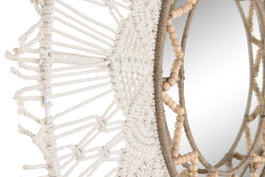 DKD Home Decor Espejo Macramé y Yute Blanco 76x76 cm