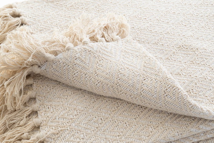 DKD Home Decor Plaid Algodón Peacock Kilim Beige y Gris con Flecos