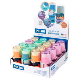 Milan Afilaborra Extensión Serie The Fun Caja Expositora 16 C-Surtidos Goma de Borrar Sacapuntas con Depósito Extensible